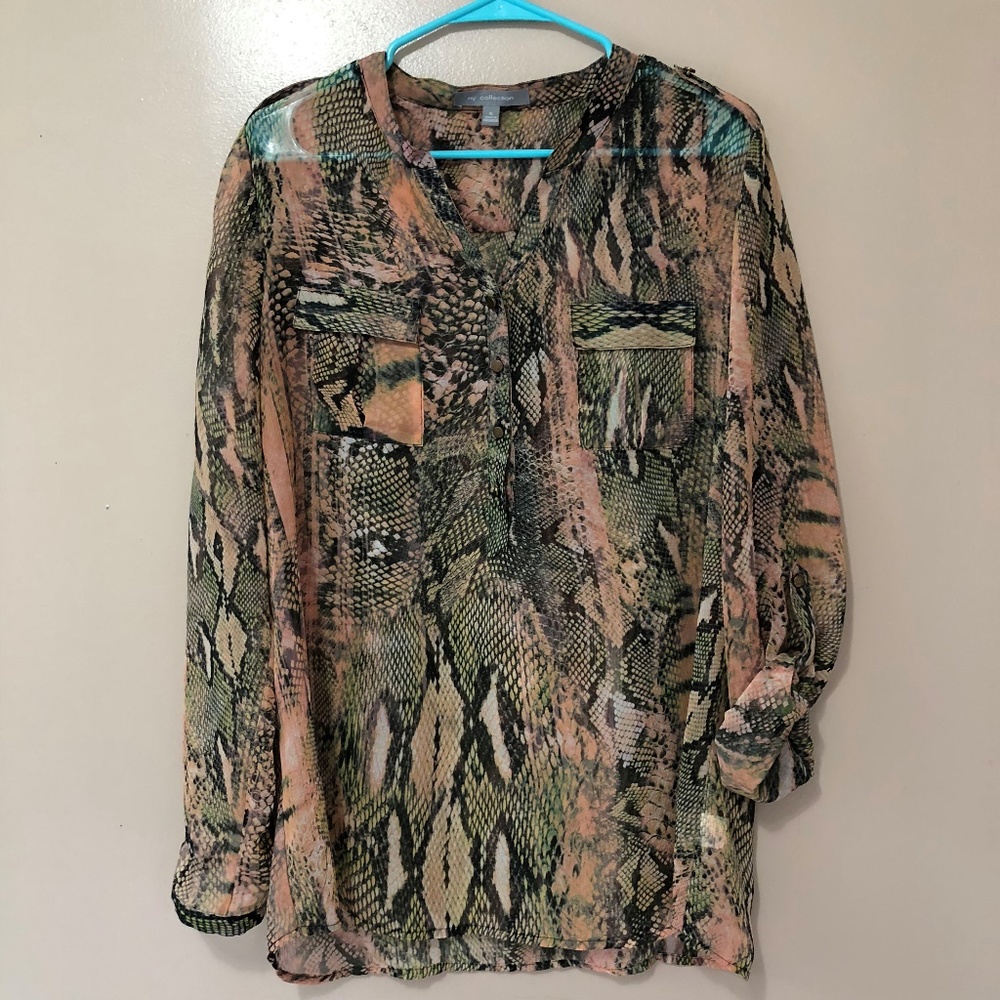 NY Collection Sheer Snakeskin Multicolor Print